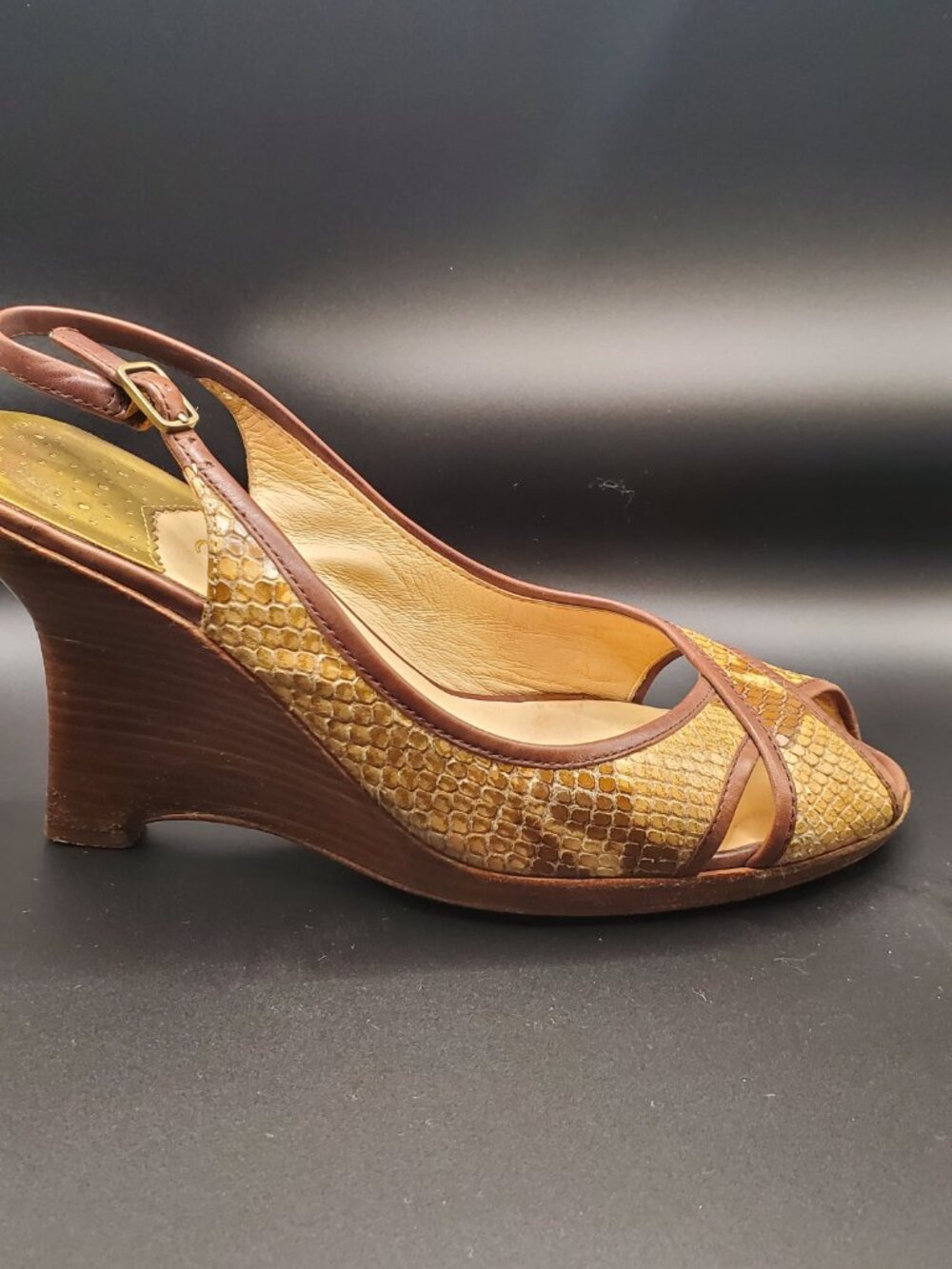 Cole Haan Amaya Air Python Prit Leather Sling Wedge Sandals, Size 7.5B - Picture 8 of 8
